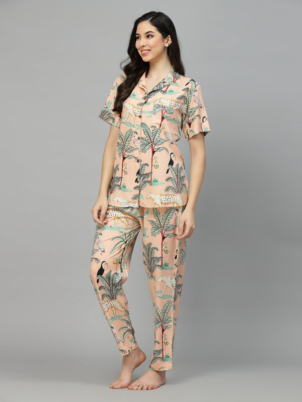 Stylum Women's Animal Rayon Printed Night Suit (NISTLIONPEACH)