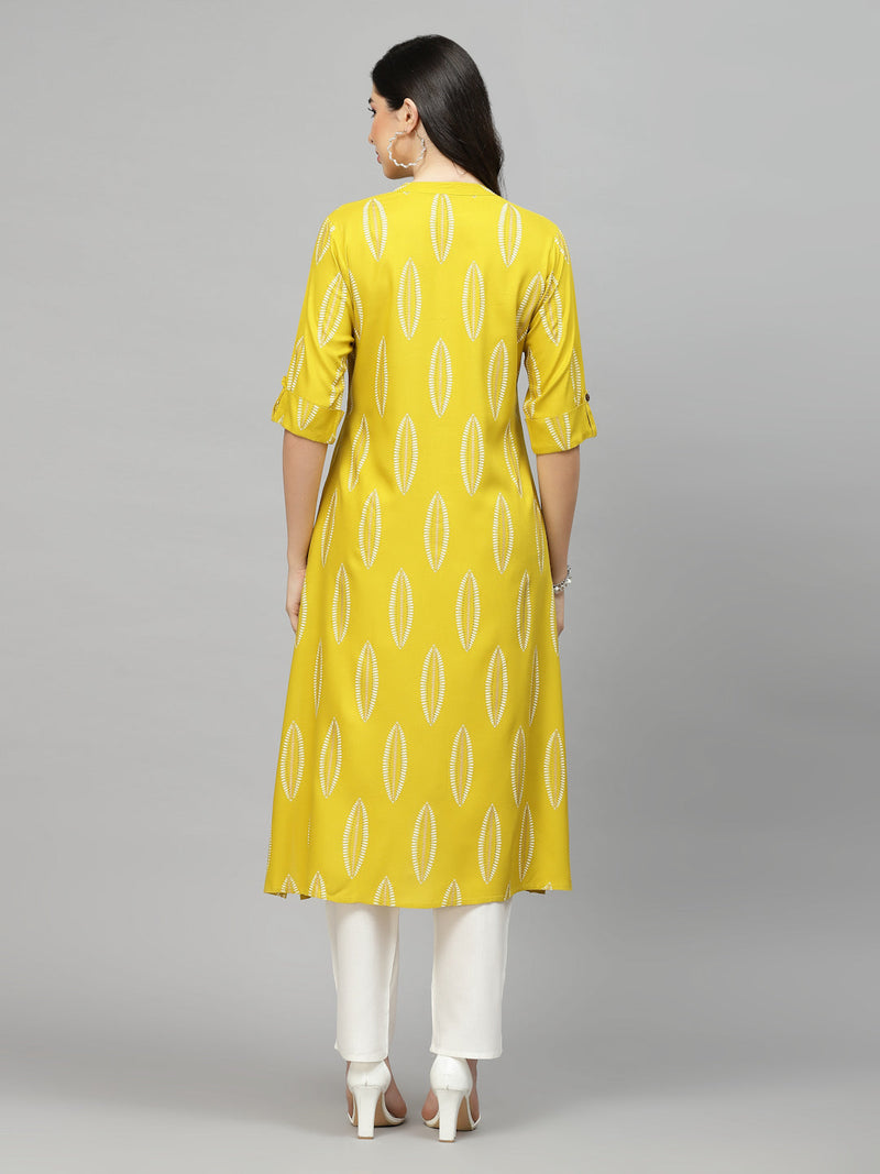 Stylum Women's Block Printed Rayon A-Line Kurta (NOMICORN)