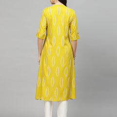 Stylum Women's Block Printed Rayon A-Line Kurta (NOMICORN)