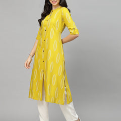 Stylum Women's Block Printed Rayon A-Line Kurta (NOMICORN)
