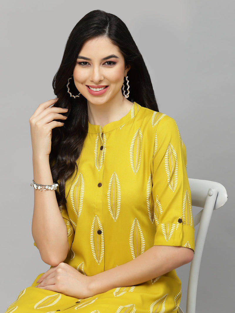 Stylum Women's Block Printed Rayon A-Line Kurta (NOMICORN)