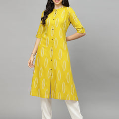 Stylum Women's Block Printed Rayon A-Line Kurta (NOMICORN)