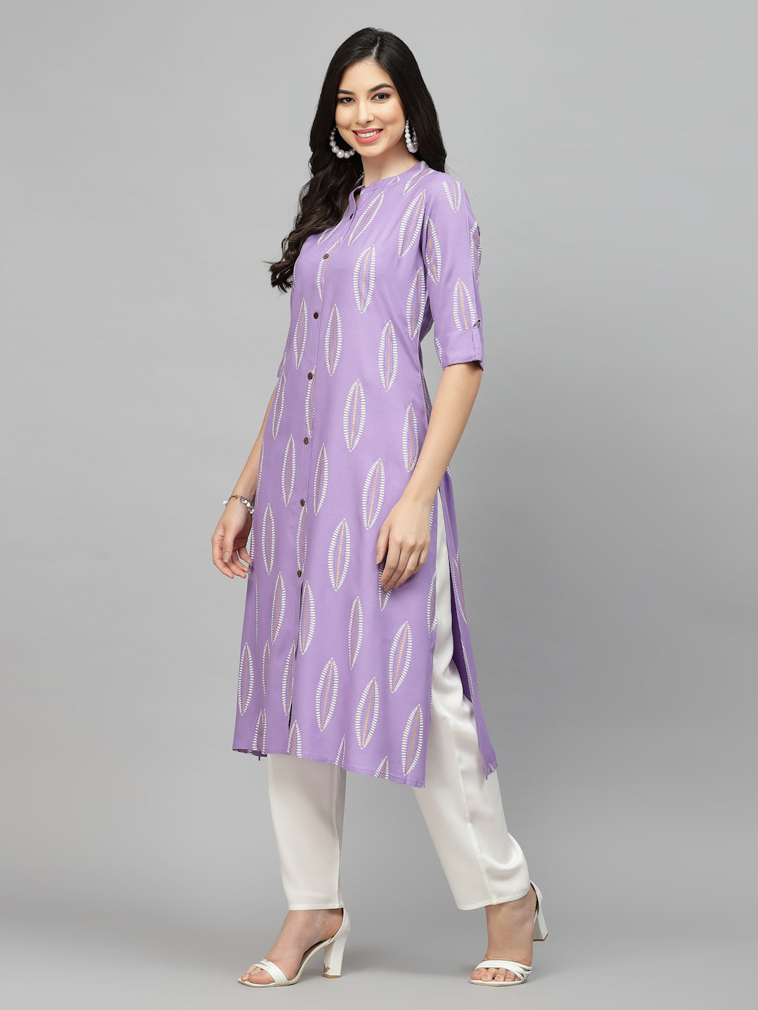 Stylum Women's Block Printed Rayon A-Line Kurta (NOMIPURPLE)