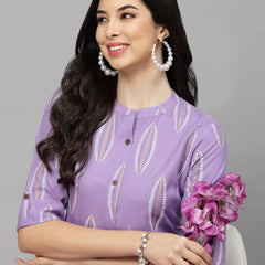 Stylum Women's Block Printed Rayon A-Line Kurta (NOMIPURPLE)