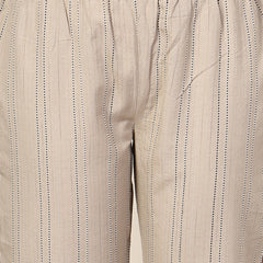 Stylum Women's Self Woven Striped Cotton Blend Straight Kurta Pant Set (NOORIBEIGE)