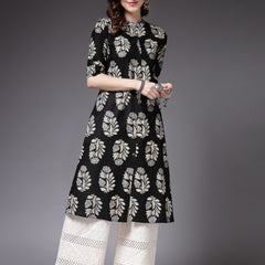 Stylum Women's Printed Rayon A-Line Kurta (NORABLACK)