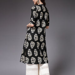 Stylum Women's Printed Rayon A-Line Kurta (NORABLACK)