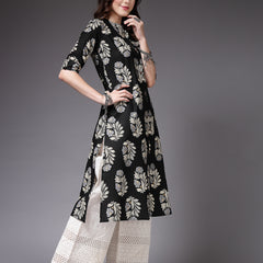 Stylum Women's Printed Rayon A-Line Kurta (NORABLACK)