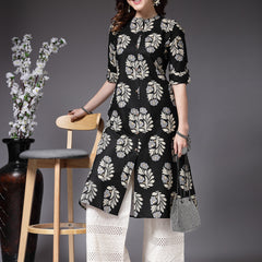 Stylum Women's Printed Rayon A-Line Kurta (NORABLACK)