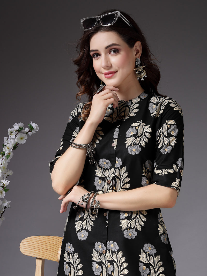 Stylum Women's Printed Rayon A-Line Kurta (NORABLACK)