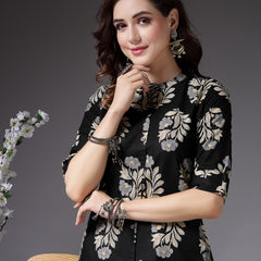 Stylum Women's Printed Rayon A-Line Kurta (NORABLACK)
