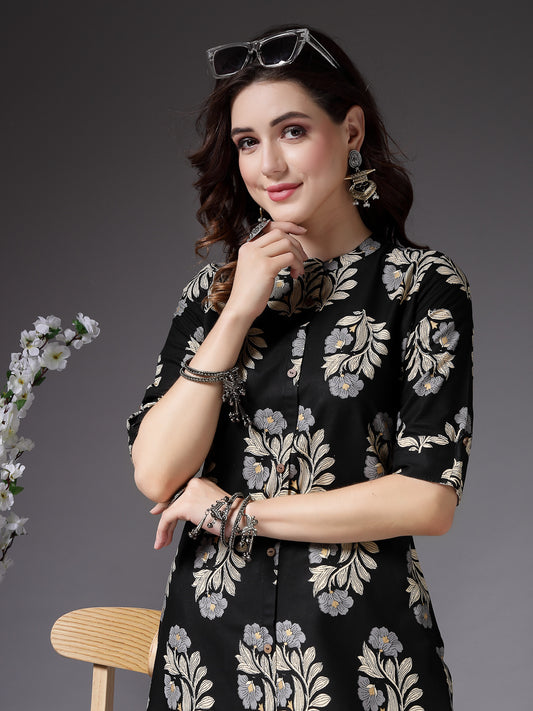 Stylum Women's Printed Rayon A-Line Kurta (NORABLACK)