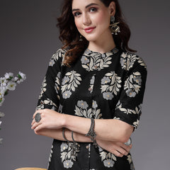 Stylum Women's Printed Rayon A-Line Kurta (NORABLACK)
