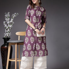 Stylum Women's Printed Rayon A-Line Kurta (NORAMAUVE)