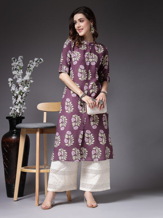 Stylum Women's Printed Rayon A-Line Kurta (NORAMAUVE)