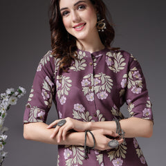 Stylum Women's Printed Rayon A-Line Kurta (NORAMAUVE)