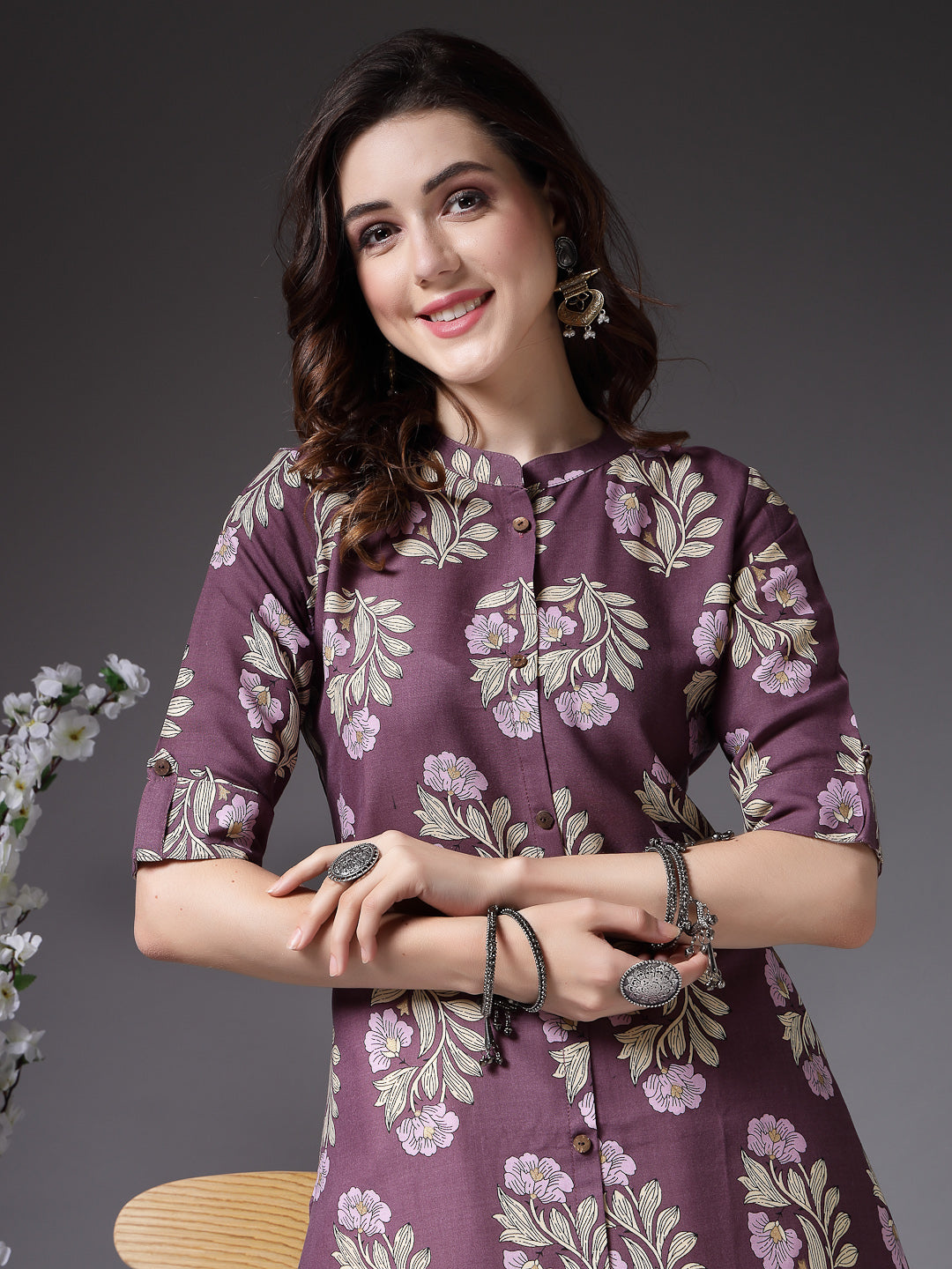 Stylum Women's Printed Rayon A-Line Kurta (NORAMAUVE)