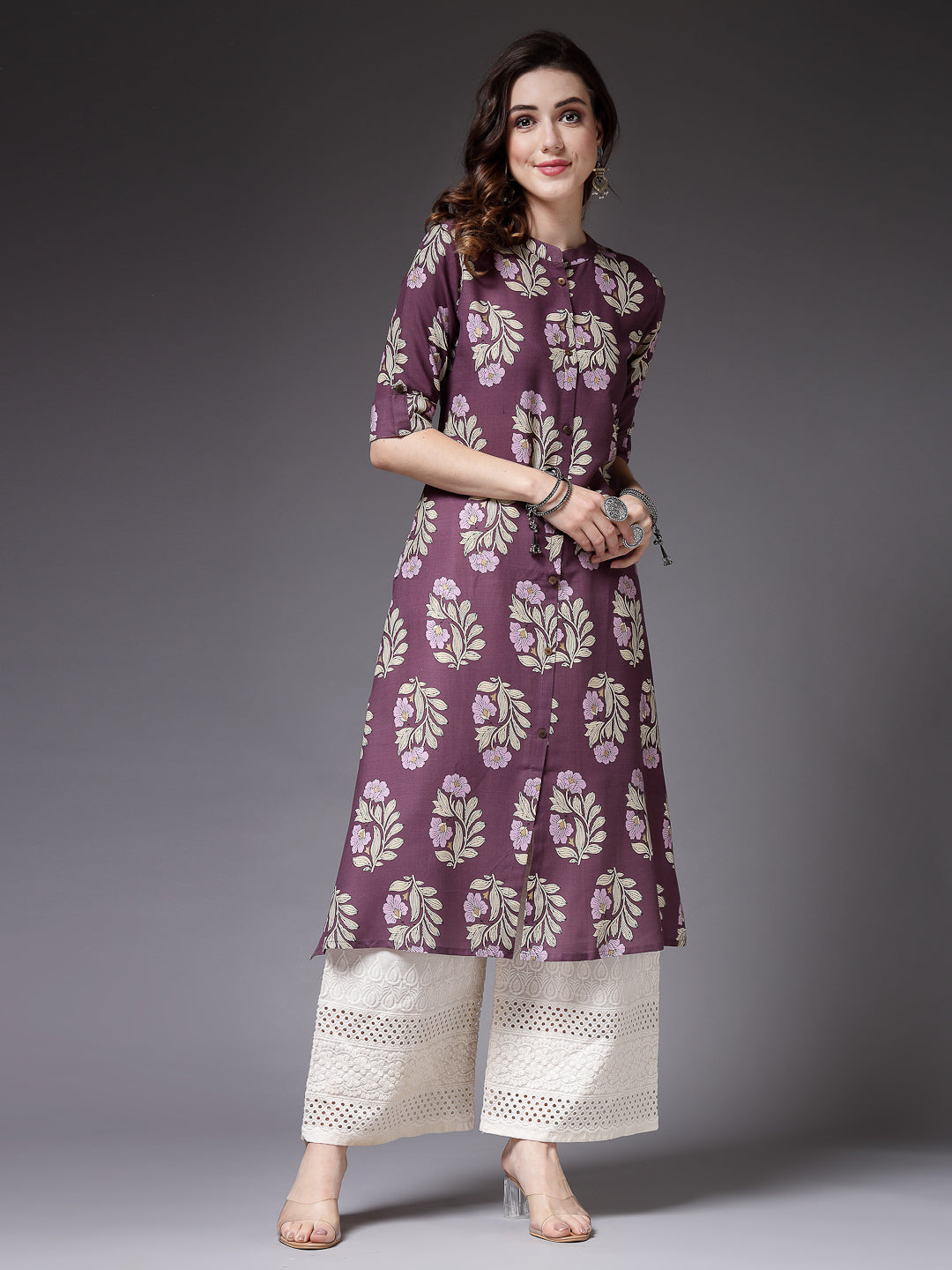 Stylum Women's Printed Rayon A-Line Kurta (NORAMAUVE)