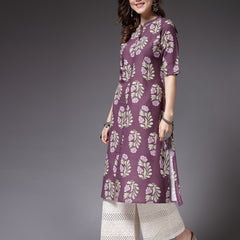 Stylum Women's Printed Rayon A-Line Kurta (NORAMAUVE)