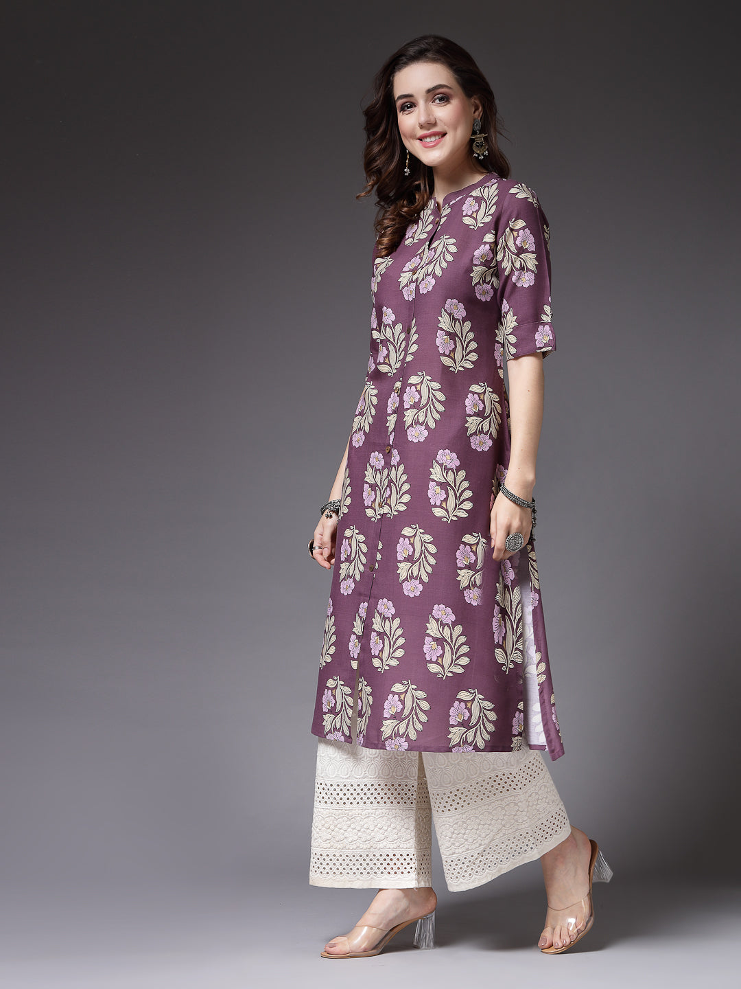 Stylum Women's Printed Rayon A-Line Kurta (NORAMAUVE)