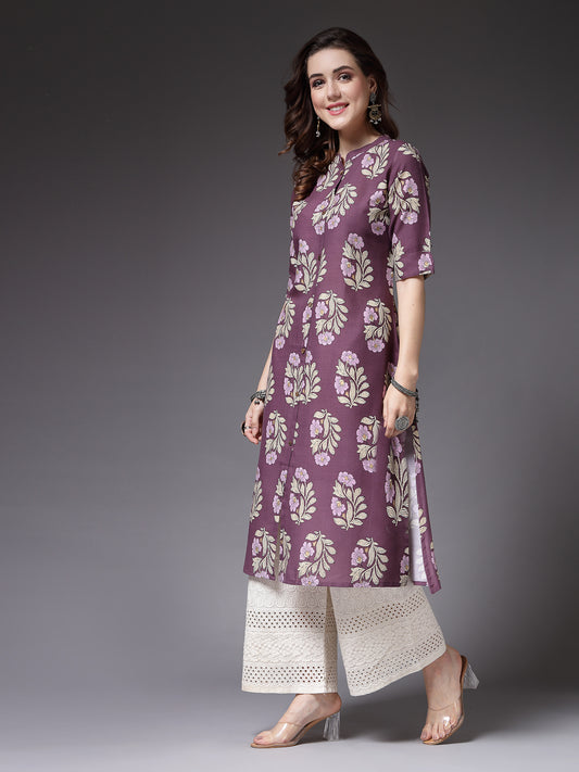 Stylum Women's Printed Rayon A-Line Kurta (NORAMAUVE)