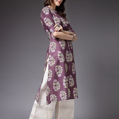 Stylum Women's Printed Rayon A-Line Kurta (NORAMAUVE)