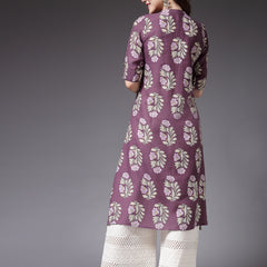 Stylum Women's Printed Rayon A-Line Kurta (NORAMAUVE)