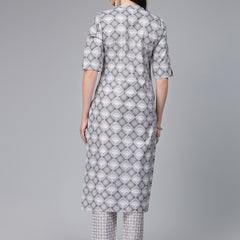 Stylum Women's Printed Cotton Blend Kurta Pant Set (NORWAYGREY)