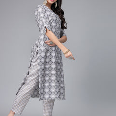 Stylum Women's Printed Cotton Blend Kurta Pant Set (NORWAYGREY)