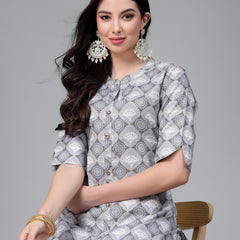 Stylum Women's Printed Cotton Blend Kurta Pant Set (NORWAYGREY)