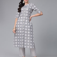 Stylum Women's Printed Cotton Blend Kurta Pant Set (NORWAYGREY)
