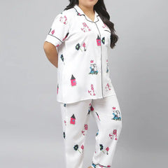 Stylum Women's Animal Print Rayon Plus Size Night Suit Set (Nist0015)