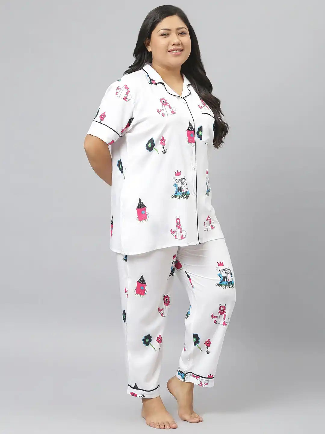 Stylum Women's Animal Print Rayon Plus Size Night Suit Set (Nist0015)