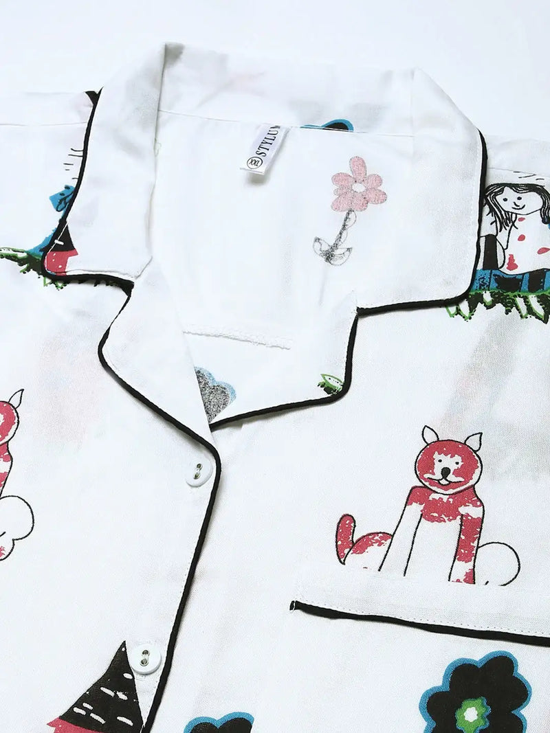 Stylum Women's Animal Print Rayon Plus Size Night Suit Set (Nist0015)