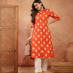 Stylum Women's Orange Floral Printed Rayon A-Line Kurta (ORANGECRAFT)