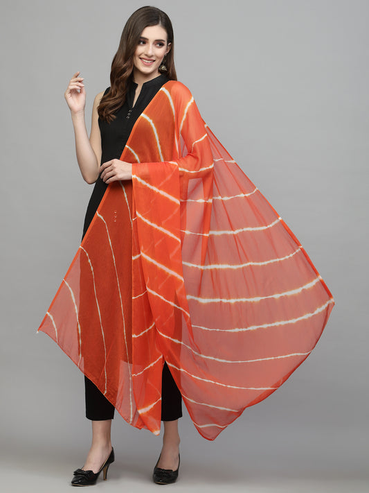 Stylum Women's Lehariya Printed Chiffon Dupatta (ORANGELEHRIYA)