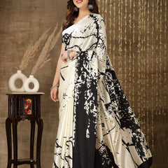 Stylum Women's Tie & Dye Print Satin Saree (Offwhiteshakira)