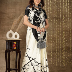 Stylum Women's Tie & Dye Print Satin Saree (Offwhiteshakira)