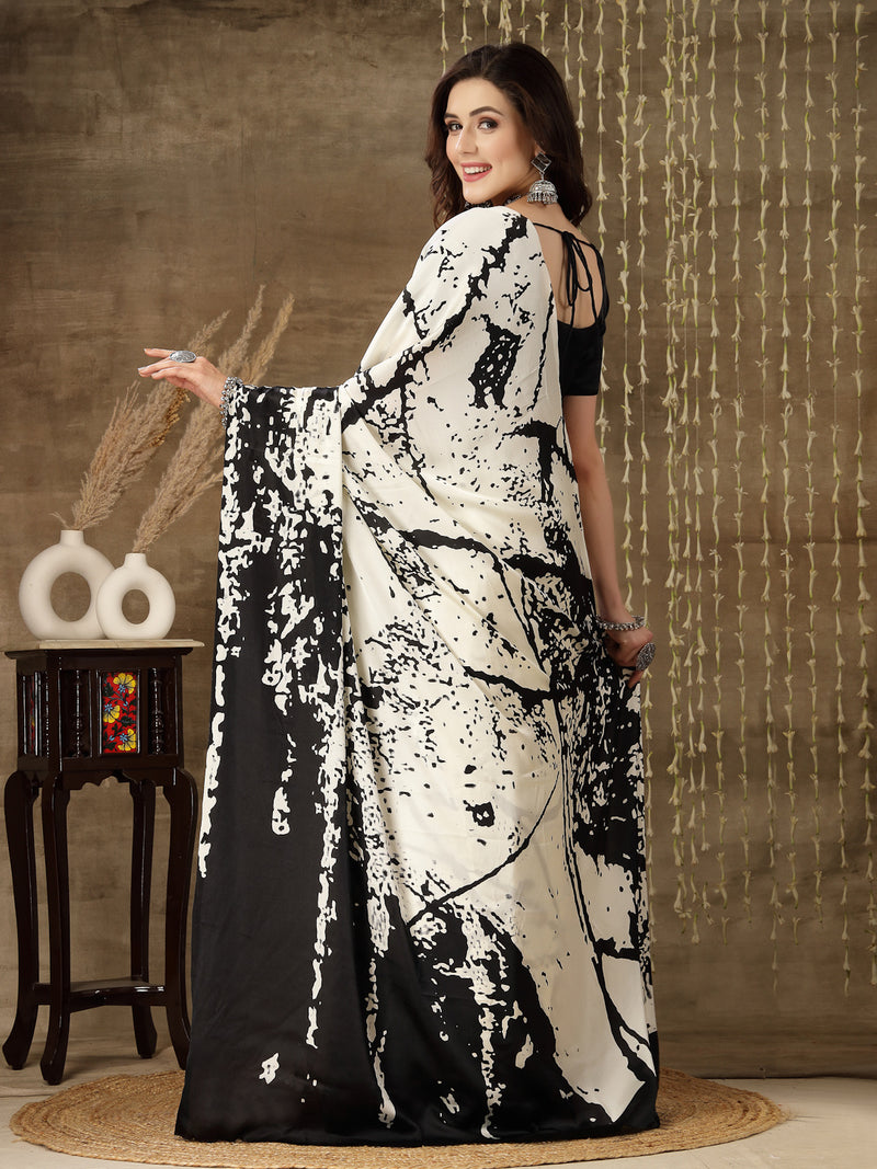 Off White Satin Saree