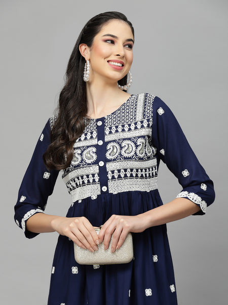 Stylum Women's Embroidered Rayon Flared kurta (PARINAVY)