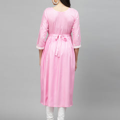 Stylum Women's Embroidered Rayon Flared kurta (PARIPINK)
