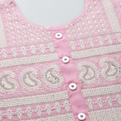 Pink Embroidered Rayon Flared kurta