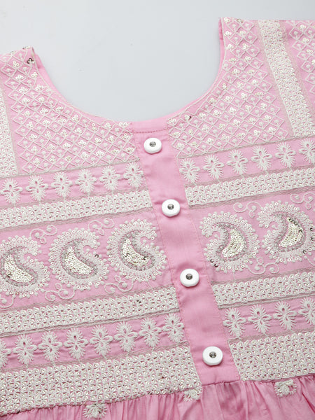 Pink Embroidered Rayon Flared kurta