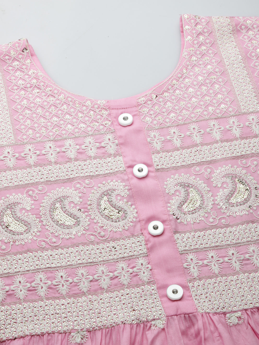 Pink Embroidered Rayon Flared kurta