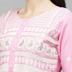Stylum Women's Embroidered Rayon Flared kurta (PARIPINK)