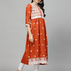 Stylum Women's Embroidered Rayon Flared kurta (PARIRUST)