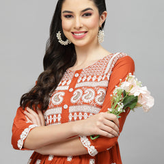 Stylum Women's Embroidered Rayon Flared kurta (PARIRUST)