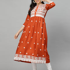 Stylum Women's Embroidered Rayon Flared kurta (PARIRUST)