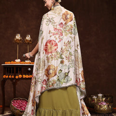 Stylum Women's Mehandi Printed Party Wear Georgette Skirt & Blouse with Jacket (PCJAMAIRAMEHANDI)