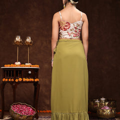 Stylum Women's Mehandi Printed Party Wear Georgette Skirt & Blouse with Jacket (PCJAMAIRAMEHANDI)